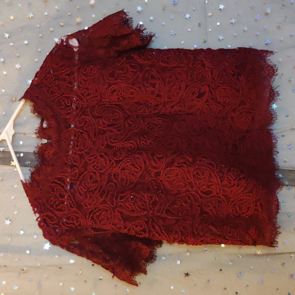 Burgundy lace zip up top